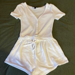 White terry cloth swimsuit coverup set